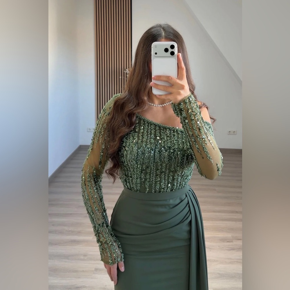 Beaded Forest Green Evening Gown - NWT - US 6 EU 38